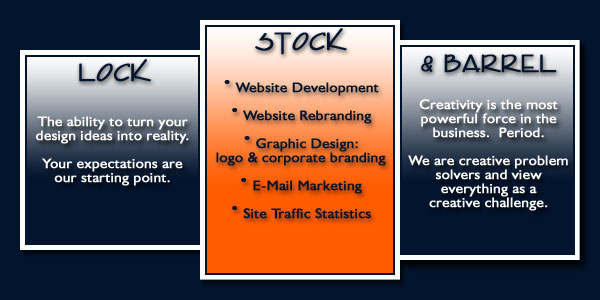 LOCK, STOCK & BARREL - The ability to turn your design ideas into reality.  Your expectations are our starting point.  Creativity is the most powerful force in business.  We are creative problem solvers and view everything as a challenge.